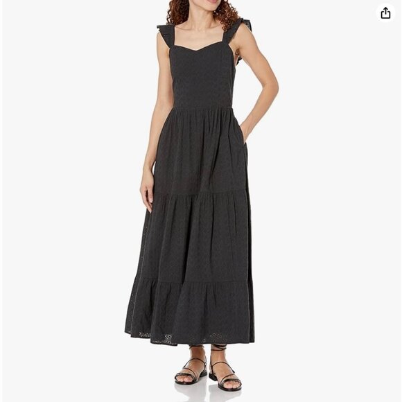 The Drop Black Eyelet Tie Back Maxi Dress Cotton Size Large - Picture 1 of 11